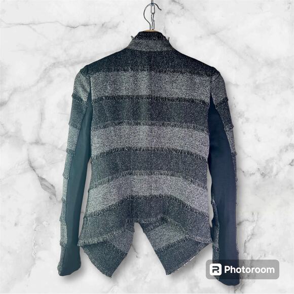 BCBGMaxAzria NWT Women's XXS Aubree Black & Gray Open Front Jacket Lined Fringe - Picture 2 of 11